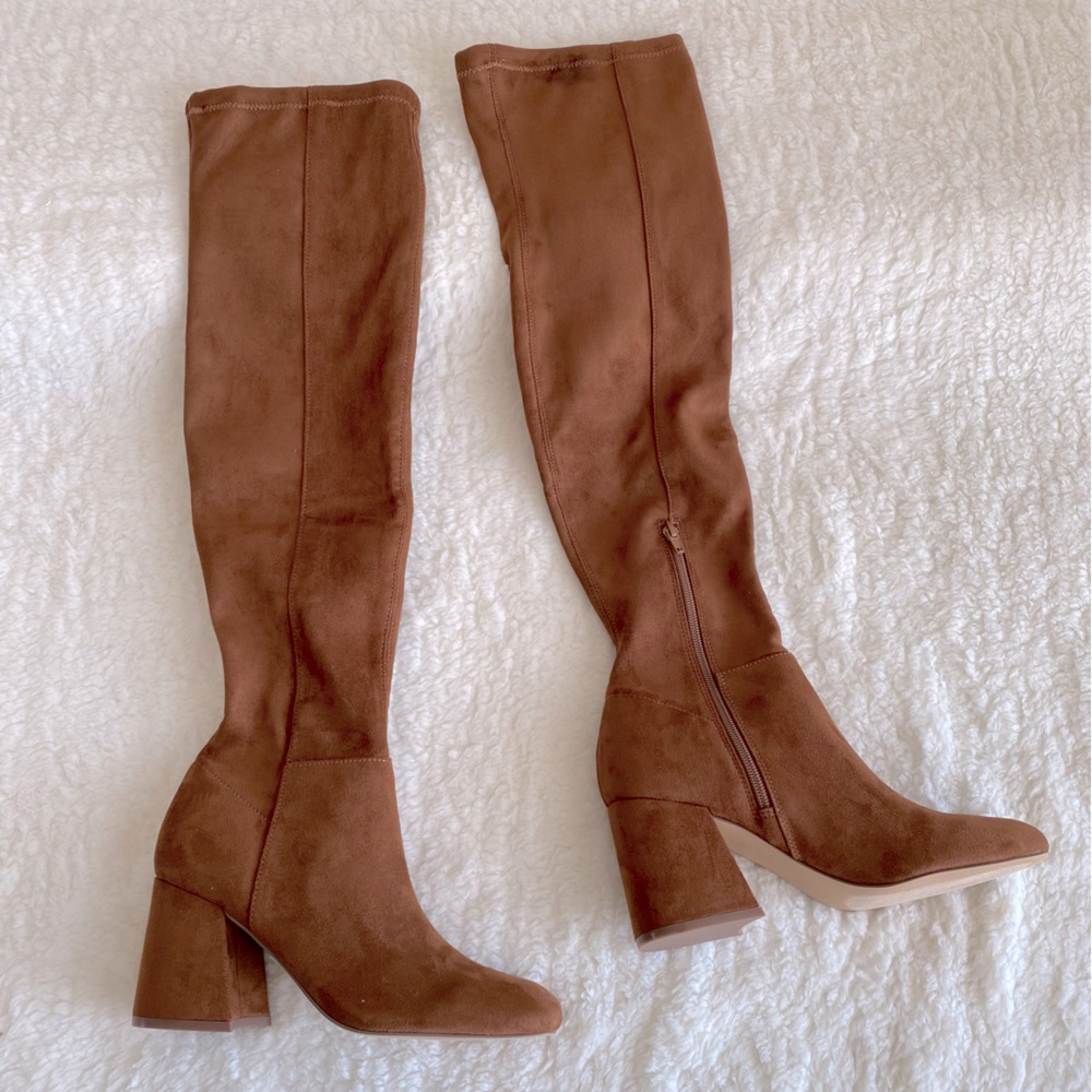 Steve Madden Women's Telepathy Cognac Knee High Boots, Brown Micro suede, 8, 8.5
